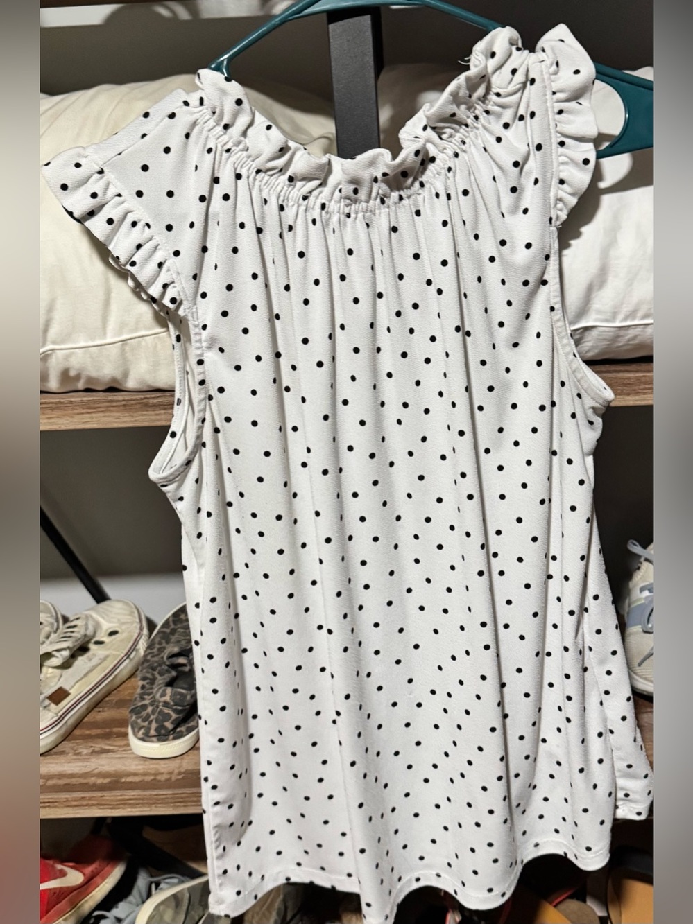 Amazon White Polka Dot Ruffle-Trim Sleeveless Camisole